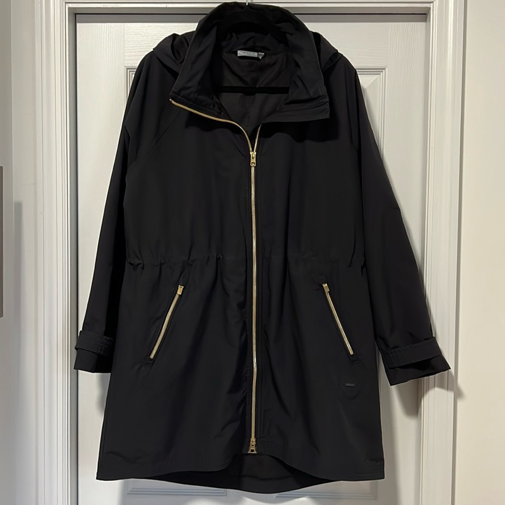 Athleta Black Wetlands Full Zip Hooded Jacket Rain Coat Soft Shell - Size Large